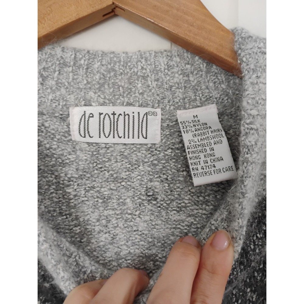 Vintage De Rotchild Silk Angora Lambswool Argyle Sweater Medium Grey Red Cozy - Picture 3 of 6